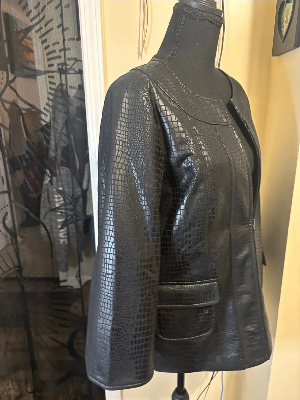 Susan Graver Black Croc-Embossed Leather Jacket